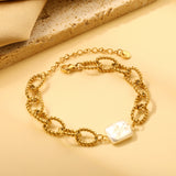 Twisted Loop with Square White Pearl 11*14.6mm Bracelet 17+5cm