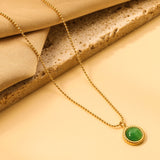 Round twisted edge with green cat's eye pendant 11.6mm Necklace 45+5cm