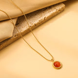 Round twisted edge with red cat's eye pendant 11.6mm Necklace 45+5cm