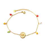 6 Mixed Colors Beads + Oval Accessory Anklet 21+4cm Gold