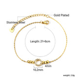 4 Steel Beads + Circle Fittings w/ White Diamonds Anklet 21+6cm Gold