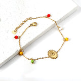 6 Mixed Colors Beads + Oval Accessory Anklet 21+4cm Gold