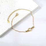 4 Steel Beads + Circle Fittings w/ White Diamonds Anklet 21+6cm Gold