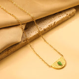 Semi-circle with teardrop green cat's eye pendant 20.3*11.6MM Necklace 45+5cm