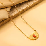 Semi-circle with teardrop red cat's eye pendant 20.3*11.6MM Necklace 45+5cm