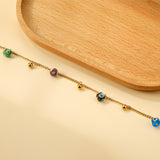 4 mixed color eye beads + 3 steel beads anklet 21+4cm gold color