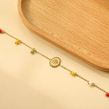 6 Mixed Colors Beads + Oval Accessory Anklet 21+4cm Gold