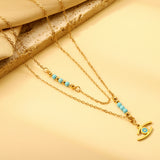 Lake blue eyes accessories 17.8*7.6mm+6 lake blue beads 3.2mm+4 steel beads 3mm with chain double chain 45+38+5cm