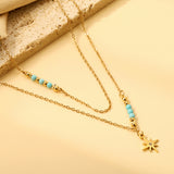 Octopus with diamonds accessories 12 * 12mm + 6 lake blue beads 3.2mm + 4 steel beads 3mm with chain double chain 45 + 38 + 5cm gold color