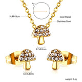 Mushroom Pendant with Diamond Jewelry Set Steel/Gold