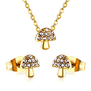 Mushroom Pendant with Diamond Jewelry Set Steel/Gold