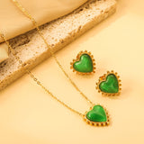 17.9*17.7mm Loose Beads Edged Heart with Green Cat's Eye Stones Set