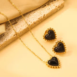 17.9*17.7mm Loose Beads Edged Heart with Black Cat's Eye Stones Set