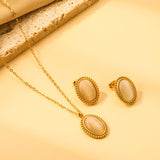 15.2*19.2mm Lace Oval with White Cat's Eye Stone Set