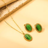 15.2*19.2mm Lace Oval with Green Cat's Eye Set