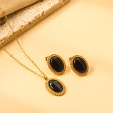 15.2*19.2mm Lace Oval with Black Cat's Eye Stone Set