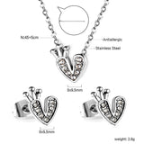 Heart with Crown Pendant Jewelry Set with Diamonds Steel/Gold