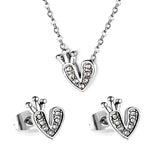 Heart with Crown Pendant Jewelry Set with Diamonds Steel/Gold