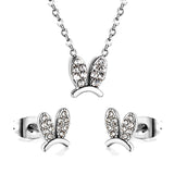 Rabbit Headdress Pendant with Diamonds Jewelry Set Steel/Gold