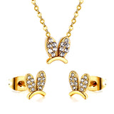 Rabbit Headdress Pendant with Diamonds Jewelry Set Steel/Gold