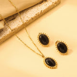 14.8*22mm loose beads side oval with black cat's eye stones set