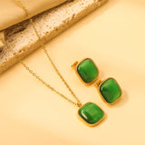 16.5*16.5mm twisted edge square with Green cat's eye stone set