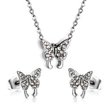 Butterfly Pendant Jewelry Set with Diamonds Steel/Gold