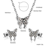 Butterfly Pendant Jewelry Set with Diamonds Steel/Gold