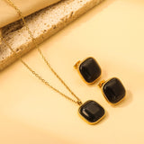 16.5*16.5mm twisted edge square with black cat's eye stone set