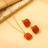 16.5*16.5mm twisted edge square with Red cat's eye stone set