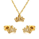 Gold/Steel Polished Crown Shape Jewelry Set