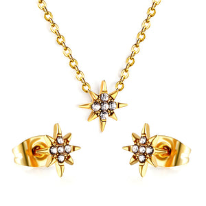 Gold/Steel Lucky Star Jewelry Set with Diamonds