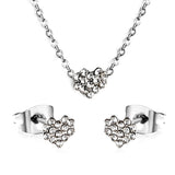 Gold/Steel Heart Shape Jewelry Set with Diamonds