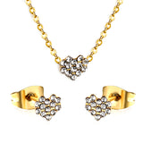 Gold/Steel Heart Shape Jewelry Set with Diamonds