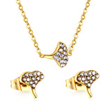 Gold/steel Fan Shape Jewelry Set with Diamonds