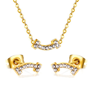 Bone Pendant Jewelry Set with Diamonds Steel/Gold