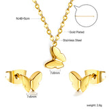 Gold/Steel Butterfly Pendant Jewelry Set in Polished Finish