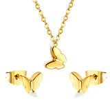 Gold/Steel Butterfly Pendant Jewelry Set in Polished Finish