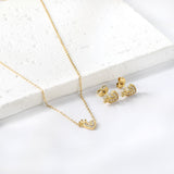 Heart with Crown Pendant Jewelry Set with Diamonds Steel/Gold