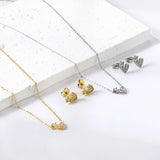 Heart with Crown Pendant Jewelry Set with Diamonds Steel/Gold