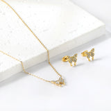 Butterfly Pendant Jewelry Set with Diamonds Steel/Gold