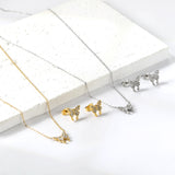 Butterfly Pendant Jewelry Set with Diamonds Steel/Gold