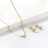 Gold/Steel Heart Shape Jewelry Set with Diamonds