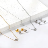 Gold/Steel Heart Shape Jewelry Set with Diamonds