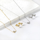 Gold/steel Fan Shape Jewelry Set with Diamonds