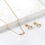 Bone Pendant Jewelry Set with Diamonds Steel/Gold