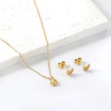 Gold/Steel Butterfly Pendant Jewelry Set in Polished Finish