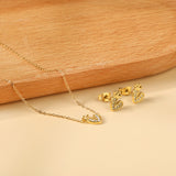 Heart with Crown Pendant Jewelry Set with Diamonds Steel/Gold