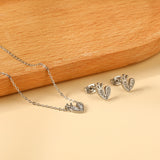 Heart with Crown Pendant Jewelry Set with Diamonds Steel/Gold