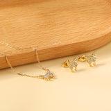 Butterfly Pendant Jewelry Set with Diamonds Steel/Gold